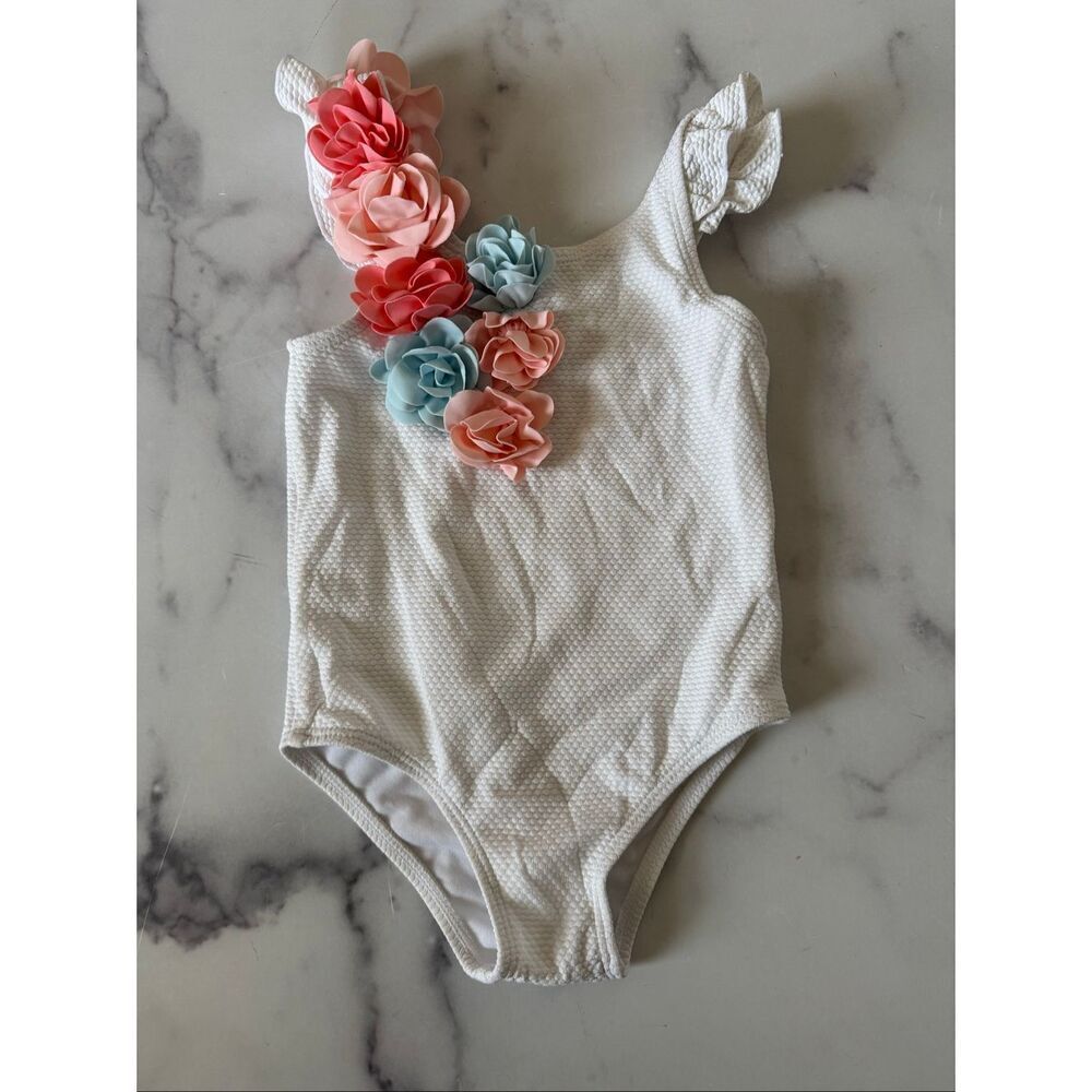 Janie & Jack girls 2T florette white floral one piece swimsuit bathing suit 3D f